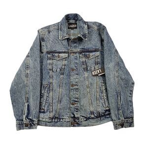 Lazer Denim Short Trucker Jacket Mens Large Medium Blue Wash‎ Jean $78
